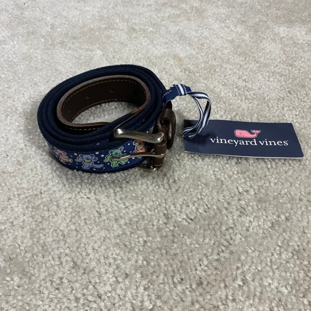 Vineyard Vines Grateful Dead Belt Mens 40 Dancing Bears Canvas Ribbon Navy